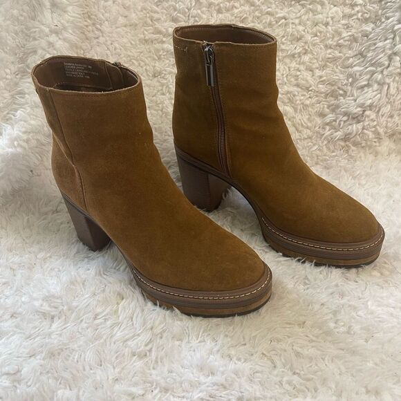 Steve Madden Shaniya leather Brown Suede platform block heels Ankle Boots SZ9M - Picture 1 of 15